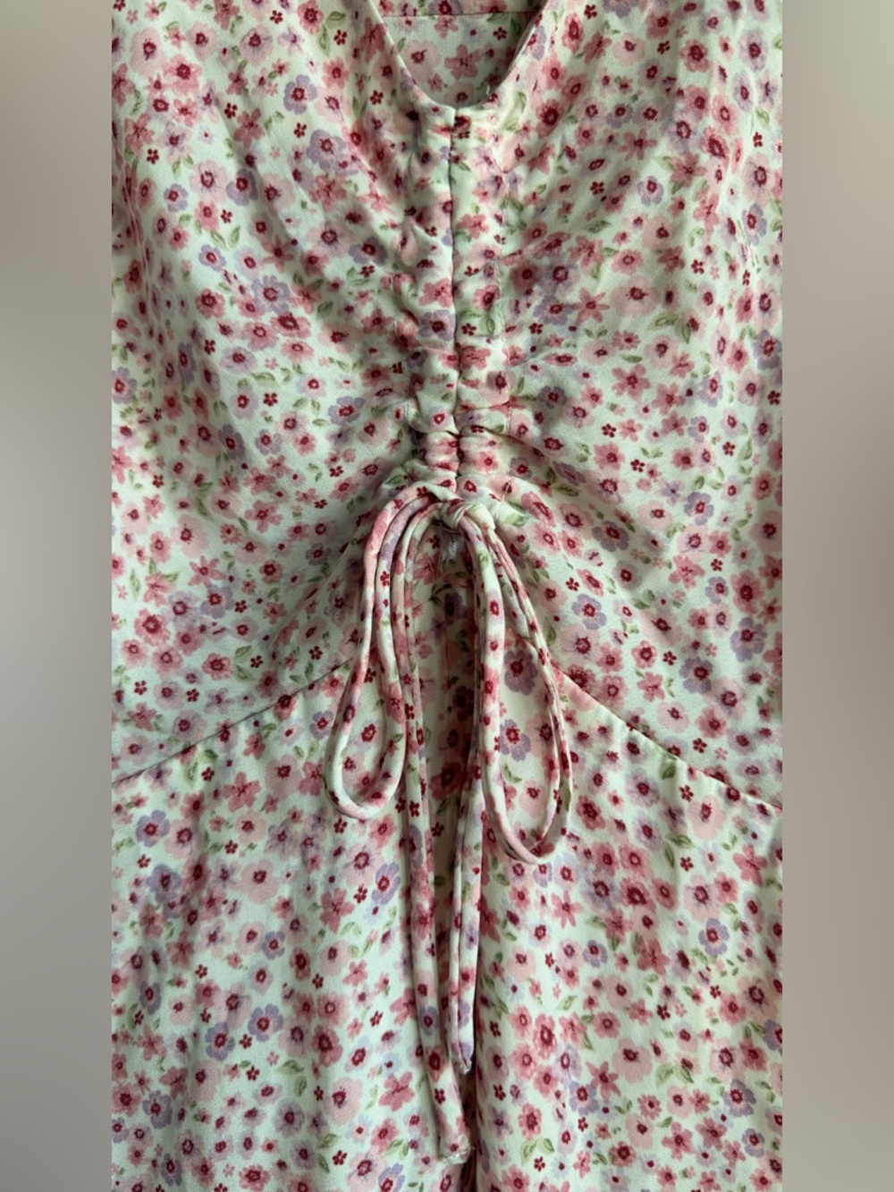 Monteau Floral Ruched Mini Dress Small Tie Front Flutter Sleeve - Picture 5 of 6